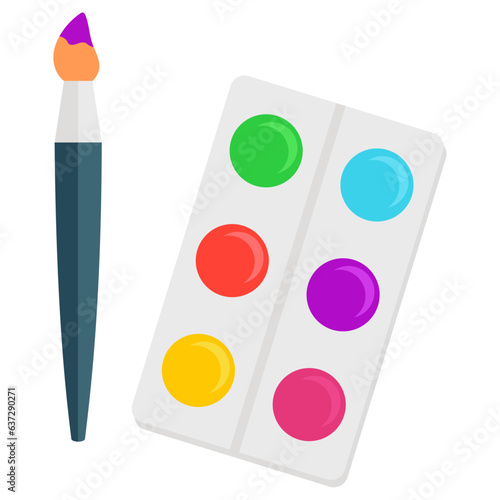 School color palette with paintbrush icon. Vector flat illustration