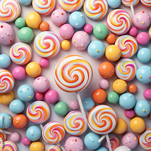 Pattern with sweets from sweets, lollipops, chocolate with pastel colour, beautiful wallpaper