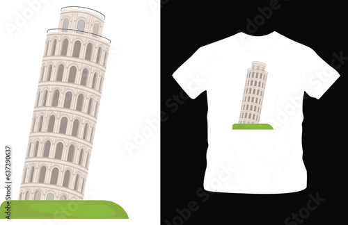 Illustration of famous landmark the leaning tower of pisa t-shirt design editable template