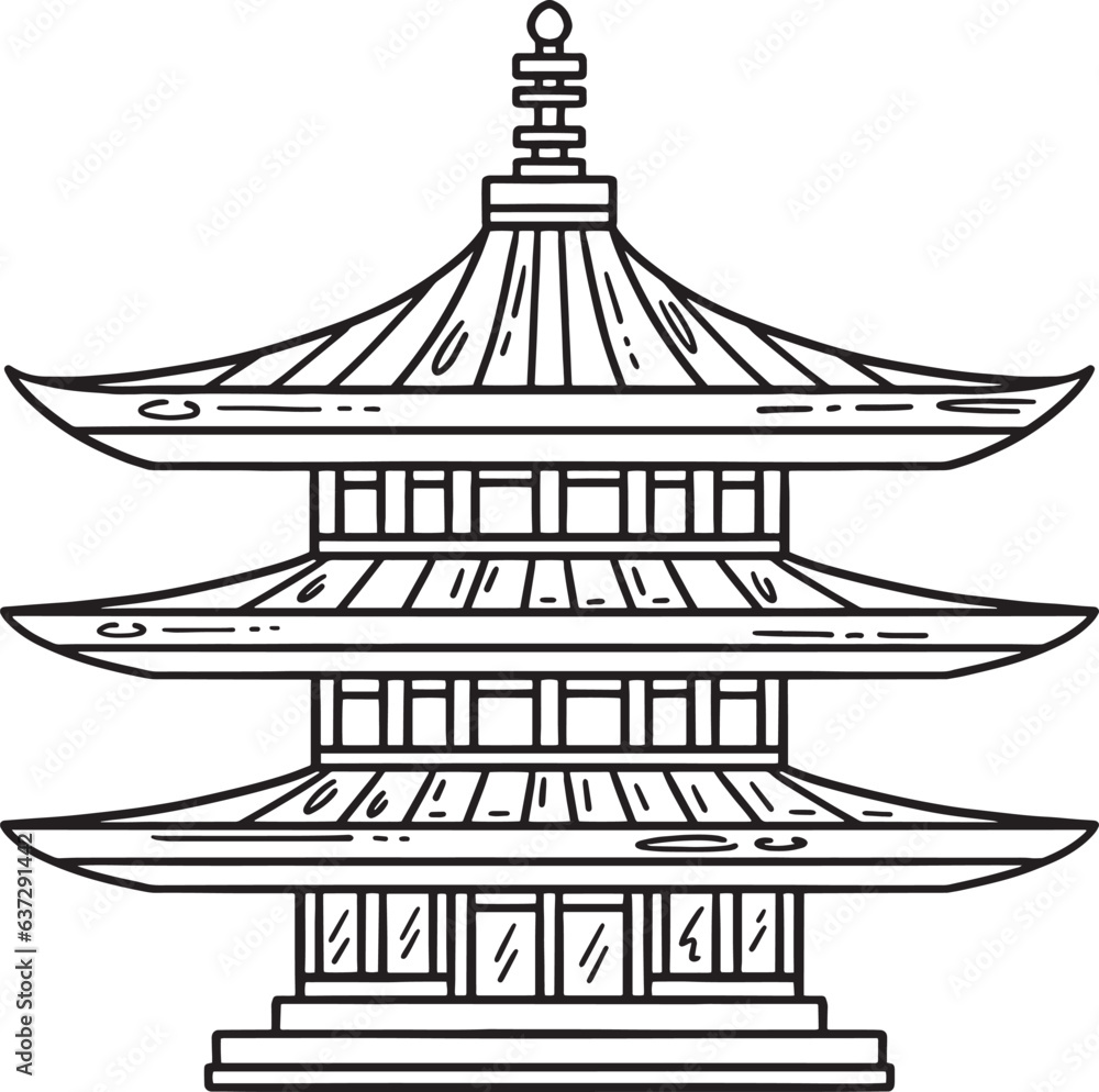 Pagoda Isolated Coloring Page for Kids Stock Vector | Adobe Stock