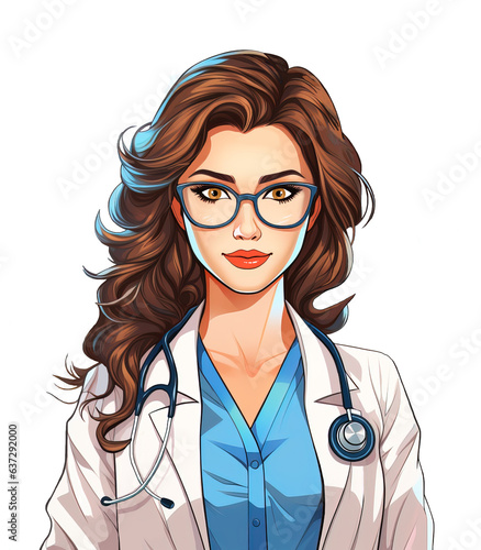 Portrait of an attractive young female doctor in white coat.
