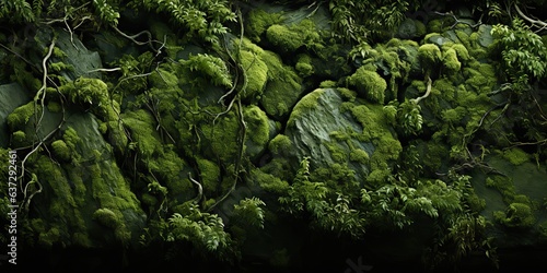 AI Generated. AI Generative. Mossy moss wet texture surface background decoration nature outdoor. Can be used for adventure travel promotion