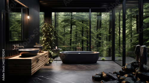modern interior of a washroom in the woods
