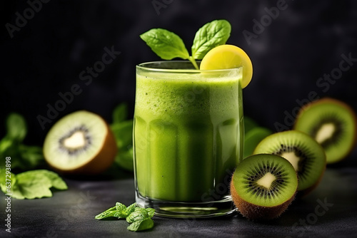 Green smoothie concept with spinach, kiwi, and apple for a healthy lifestyle