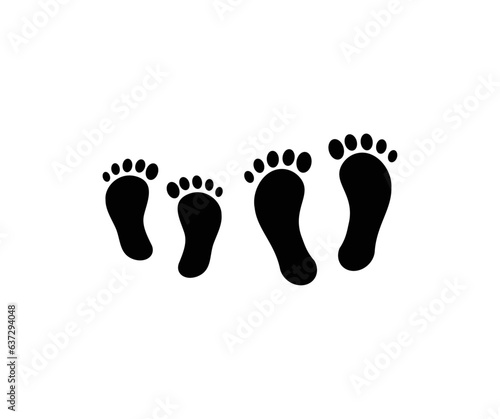 Different human footprints, baby footprint logo design. Foot print flat icon for apps and websites vector design and illustration.