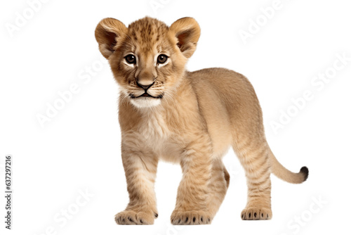 Fotografia An isolated lion cub on a white background, Generative Ai
