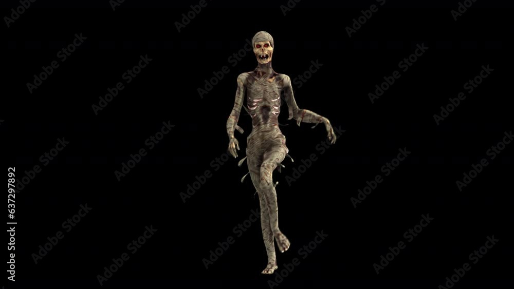 Seamless animation of a mummy walking isolated with alpha channel. Funny cartoon character for Halloween background. Seamless animation of a mummy walking isolated with alpha channel. Funny cartoon character for Halloween background.