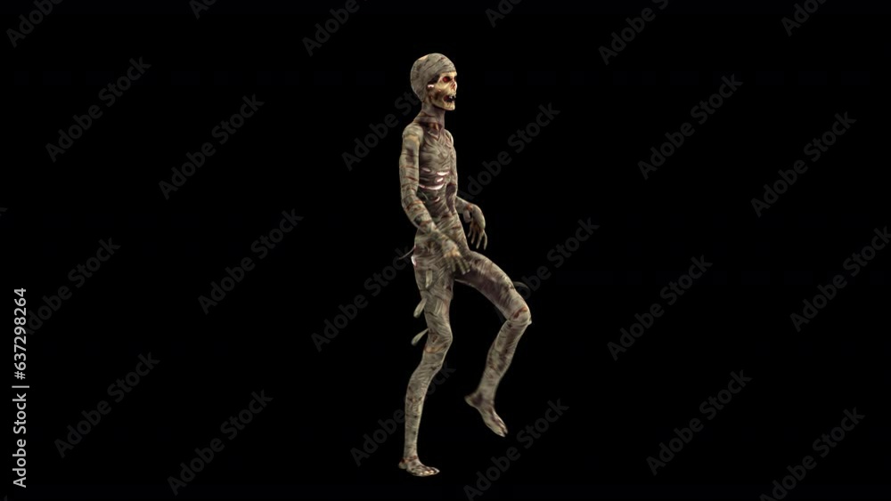 Seamless animation of a mummy walking isolated with alpha channel. Funny cartoon character for Halloween background. Seamless animation of a mummy walking isolated with alpha channel. Funny cartoon character for Halloween background.