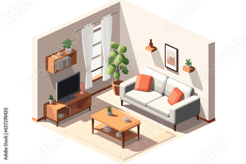 living room isometric vector flat minimalistic isolated illustration