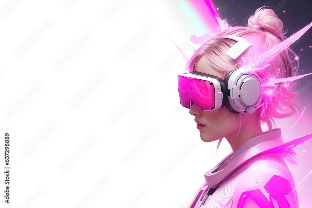woman having fun in virtual reality (VR) glasses woman having fun in virtual reality (VR) glasses