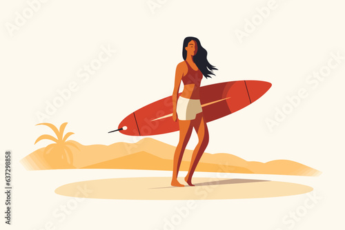 woman with surfboard vector flat minimalistic isolated illustration © Zaharia Levy