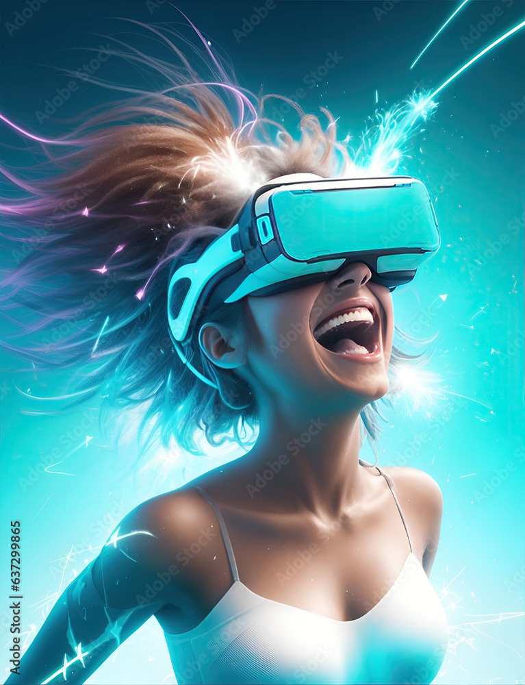 woman having fun in virtual reality (VR) glasses woman having fun in virtual reality (VR) glasses