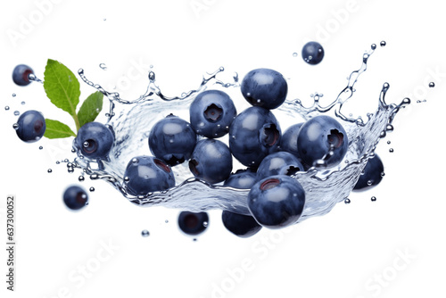 Falling blueberries isolated on a white background, Generative Ai