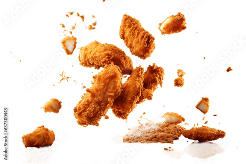Fried chicken nuggets with crumbs falling in the air, Generative Ai