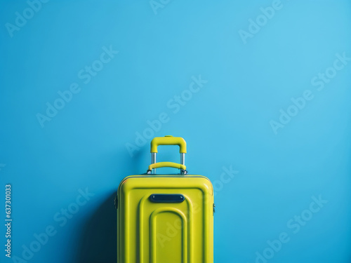 Yellow suitcase on blue background, AI generated