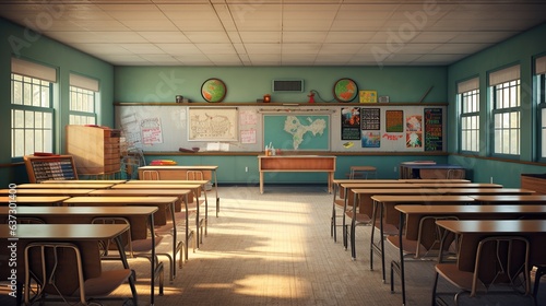 modern empty classroom, friendly school