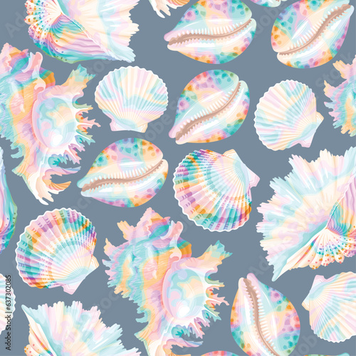 White and pearly shells vector seamless pattern