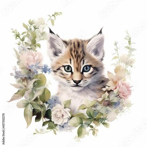 Cute cat . Watercolor hand drawn illustration