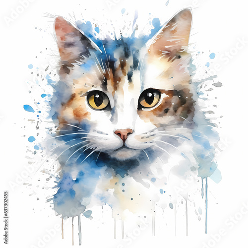 Cute cat . Watercolor hand drawn illustration