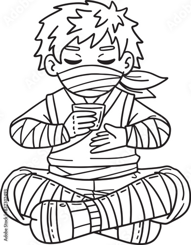 Ninja Drinking Tea Isolated Coloring Page for Kids