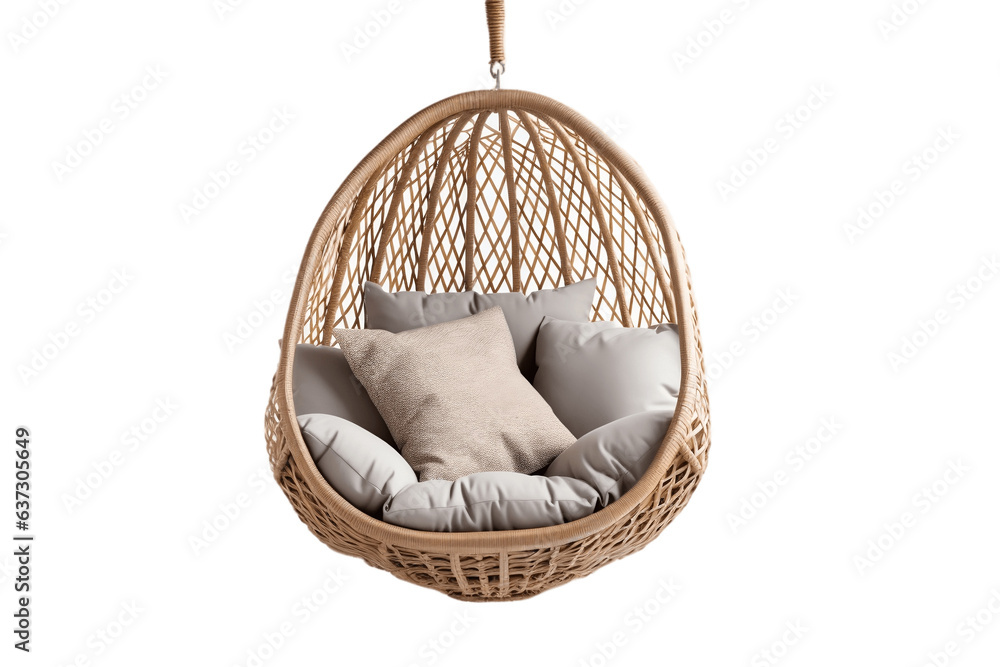 Wicker Hanging Chair Isolated on a White Background, Generative Ai - obrazy, fototapety, plakaty 