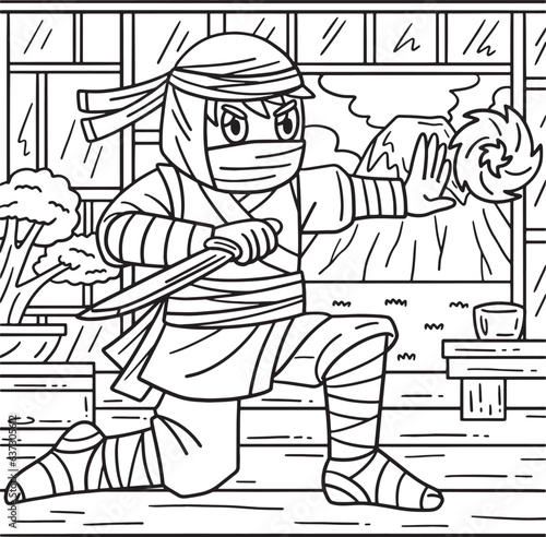 Ninja and Chakra Energy Coloring Page for Kids
