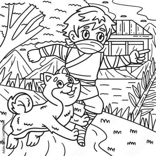 Ninja and Shiba Inu Coloring Page for Kids