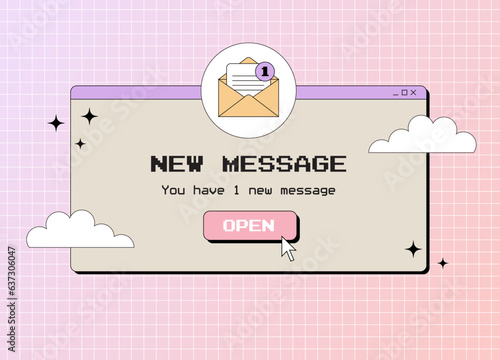 Old computer message, popup window in 90s or 2000s, Y2K retro aesthetic vector illustration