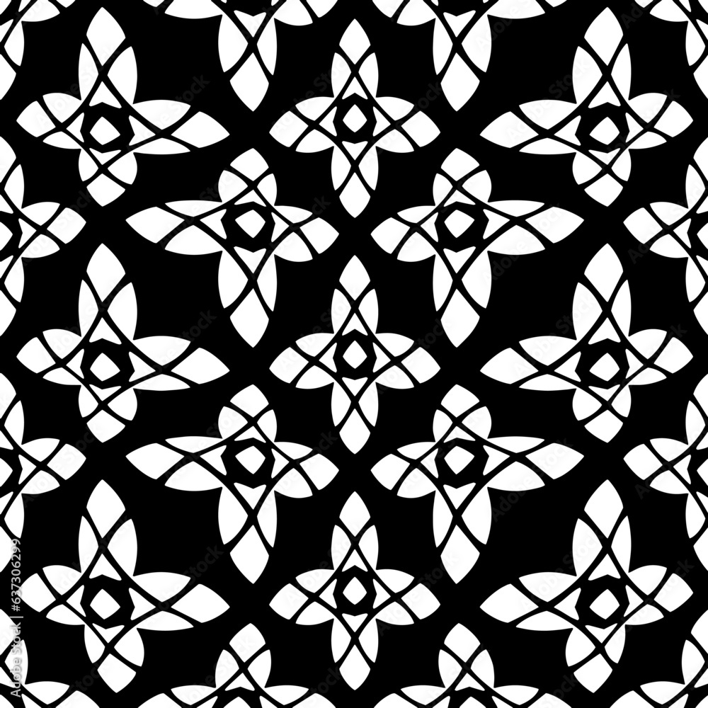 Fototapeta premium White background with black pattern. Seamless texture for fashion, textile design, on wall paper, wrapping paper, fabrics and home decor. Simple repeat pattern.