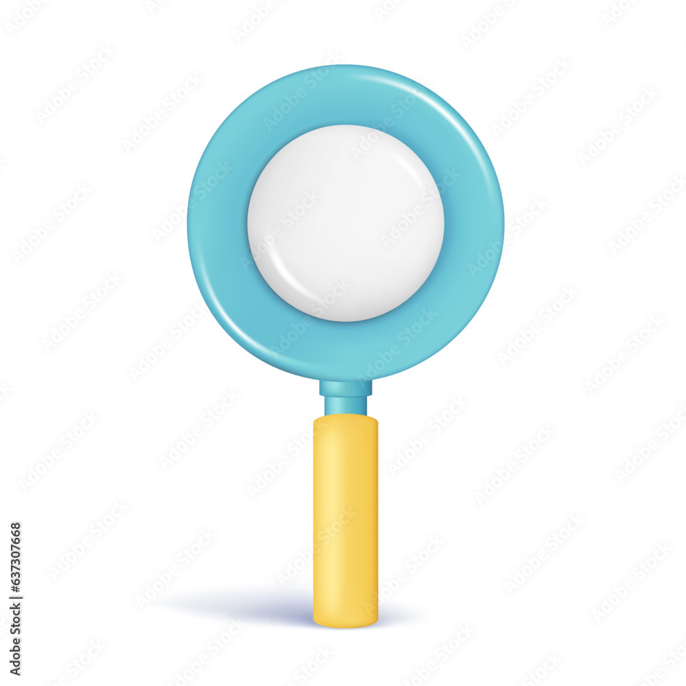 Realistic 3d glossy search icon, loupe search. Decorative cartoon magnifier finding 3d element, research icon, magnifying glass symbol. Abstract vector illustration isolated on a white background Realistic 3d glossy search icon, loupe search. Decorative cartoon magnifier finding 3d element, research icon, magnifying glass symbol. Abstract vector illustration isolated on a white background