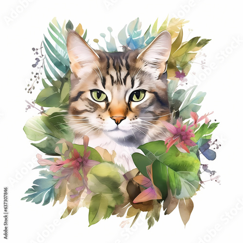 Cute cat . Watercolor hand drawn illustration