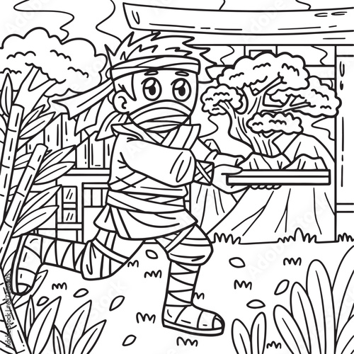 Ninja Carrying Bonsai Coloring Page for Kids