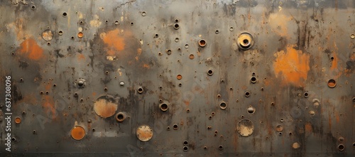 Metal texture with bullet holes, giving a dramatic, distressed look