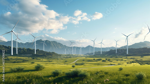 a field with wind turbines. Generative Ai
