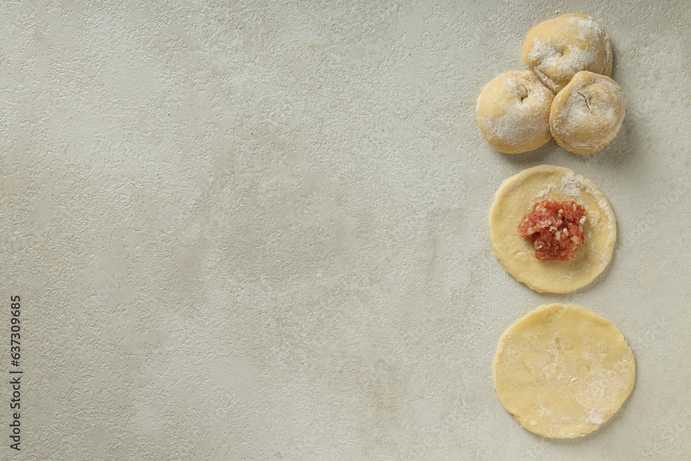 Cooking home food concept with raw dumplings Cooking home food concept with raw dumplings
