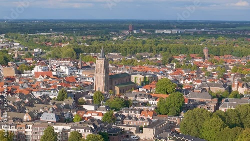 Aerial view of the church and skyline in the city named Gorinchem in the Netherlands photo