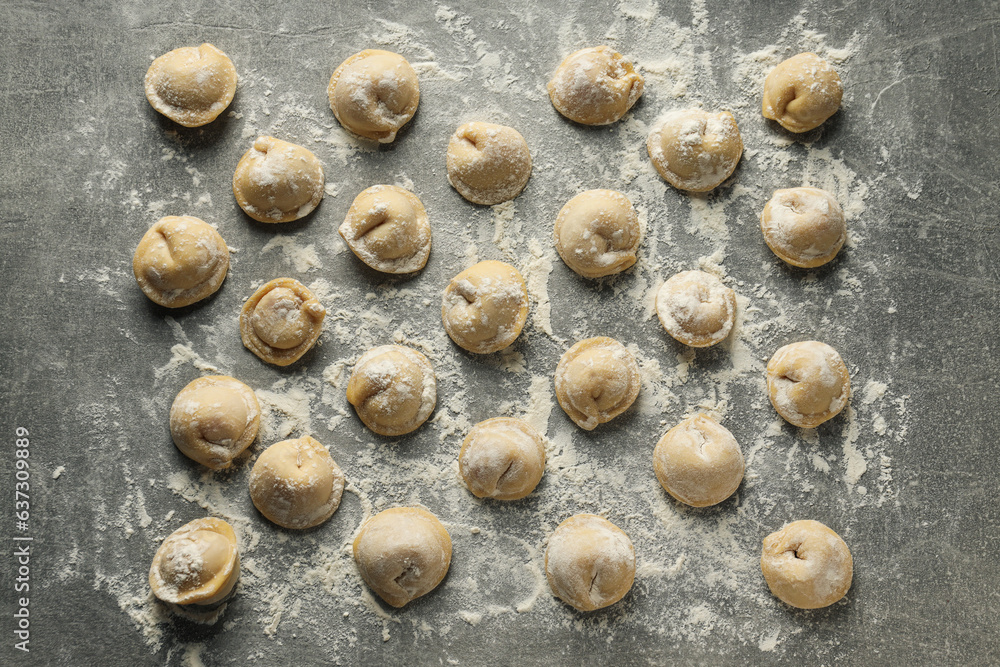 Cooking home food concept with raw dumplings Cooking home food concept with raw dumplings