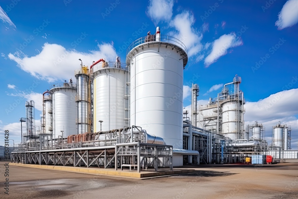 modern petrochemical plant with reactors and converters under heavy sky with copy space modern petrochemical plant with reactors and converters under heavy sky with copy space