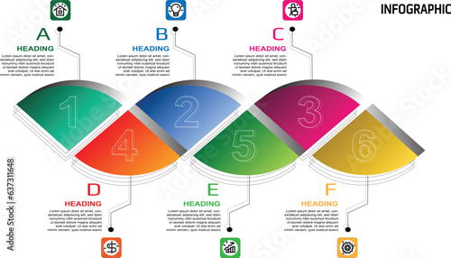 Infographic colorful triangle elements design. Business infographic, modern infographic design template. Presentation business infographic template with 6 options or six steps.