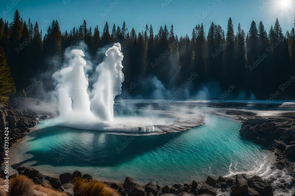 geyser erupting, sending a plume of water into the air Stock ...