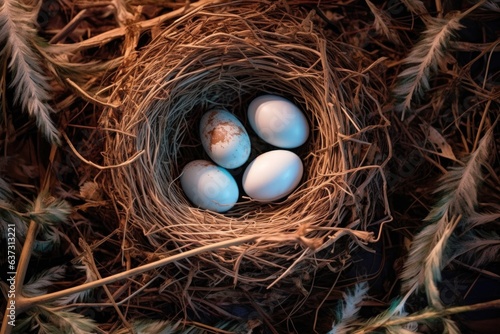 top view of eggs in a nest with morning light