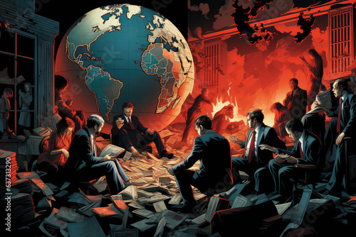 World economic crisis after war. Conceptual illustration