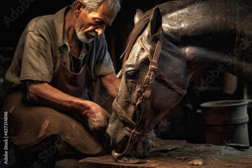 farrier trimming and shaping horses hooves photo