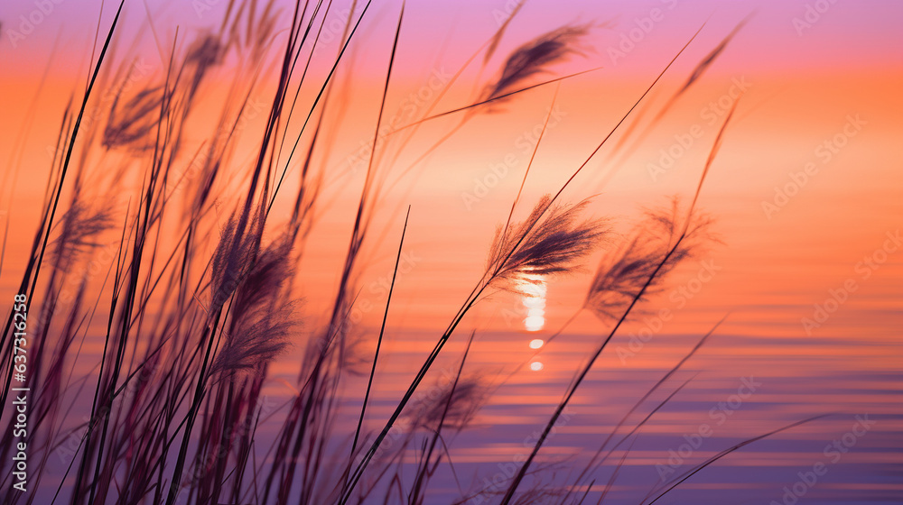 Sunset over the lake.Generative Ai Sunset over the lake.Generative Ai