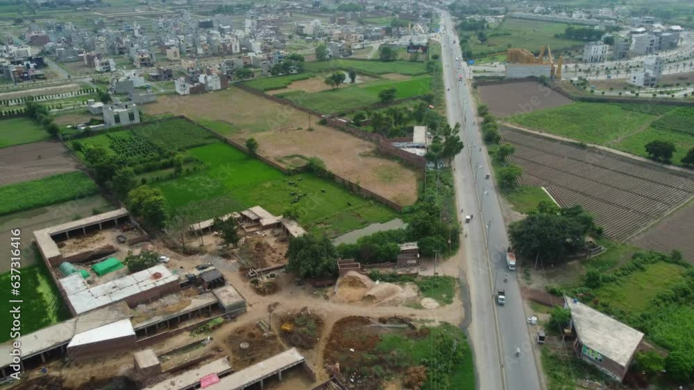 High angle view of a village near city High angle view of a village near city