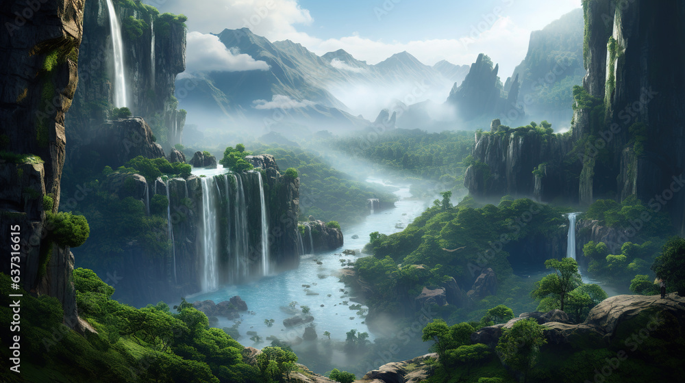 Waterfall in the mountains.Generative Ai Waterfall in the mountains.Generative Ai