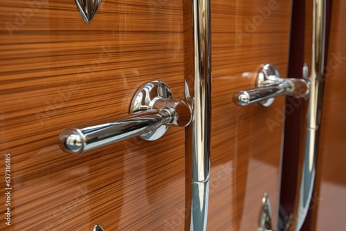 detail of luxurious yachts wood and chrome finishing touches