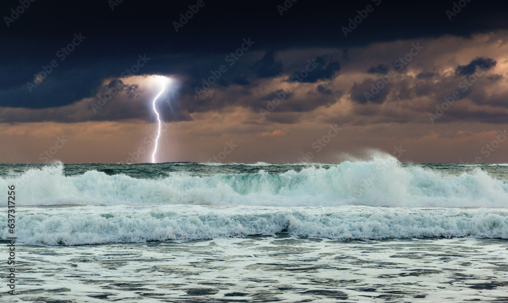 Sea waves in mediterranean sea during storm.
