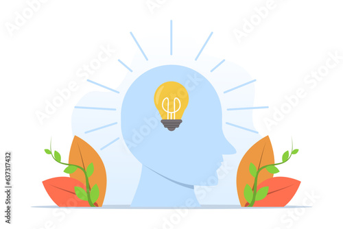 concept of wisdom, education or philosophy, knowledge and learning, understanding or intuition, critical thinking or creativity, study, human head with metaphor of wisdom and education.