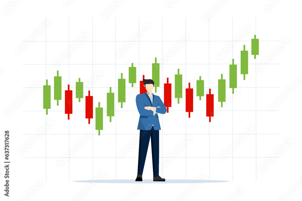 Concept of stock market and trading exchange. business traders, financial stock market charts Traders. young successful businessman with stock market in flat design. Concept of stock market and trading exchange. business traders, financial stock market charts Traders. young successful businessman with stock market in flat design.